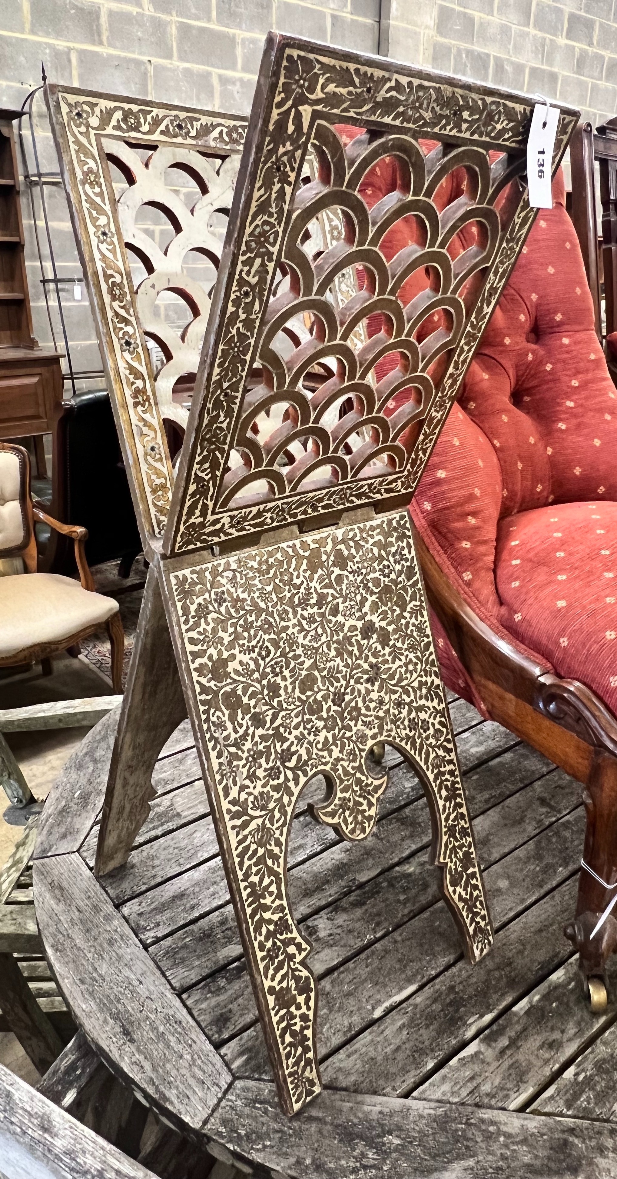 A Damascan painted qu'ran stand, height 86cm